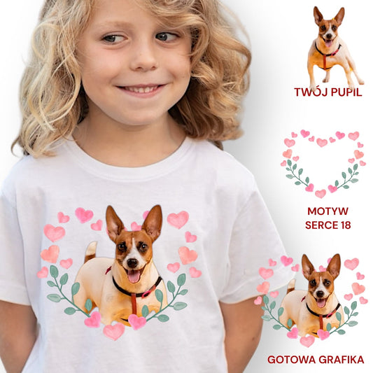 Koszulka z Twoim Pupilem Personalizacja / Biała / Czarna / Dziecięca Unisex / Serce 18