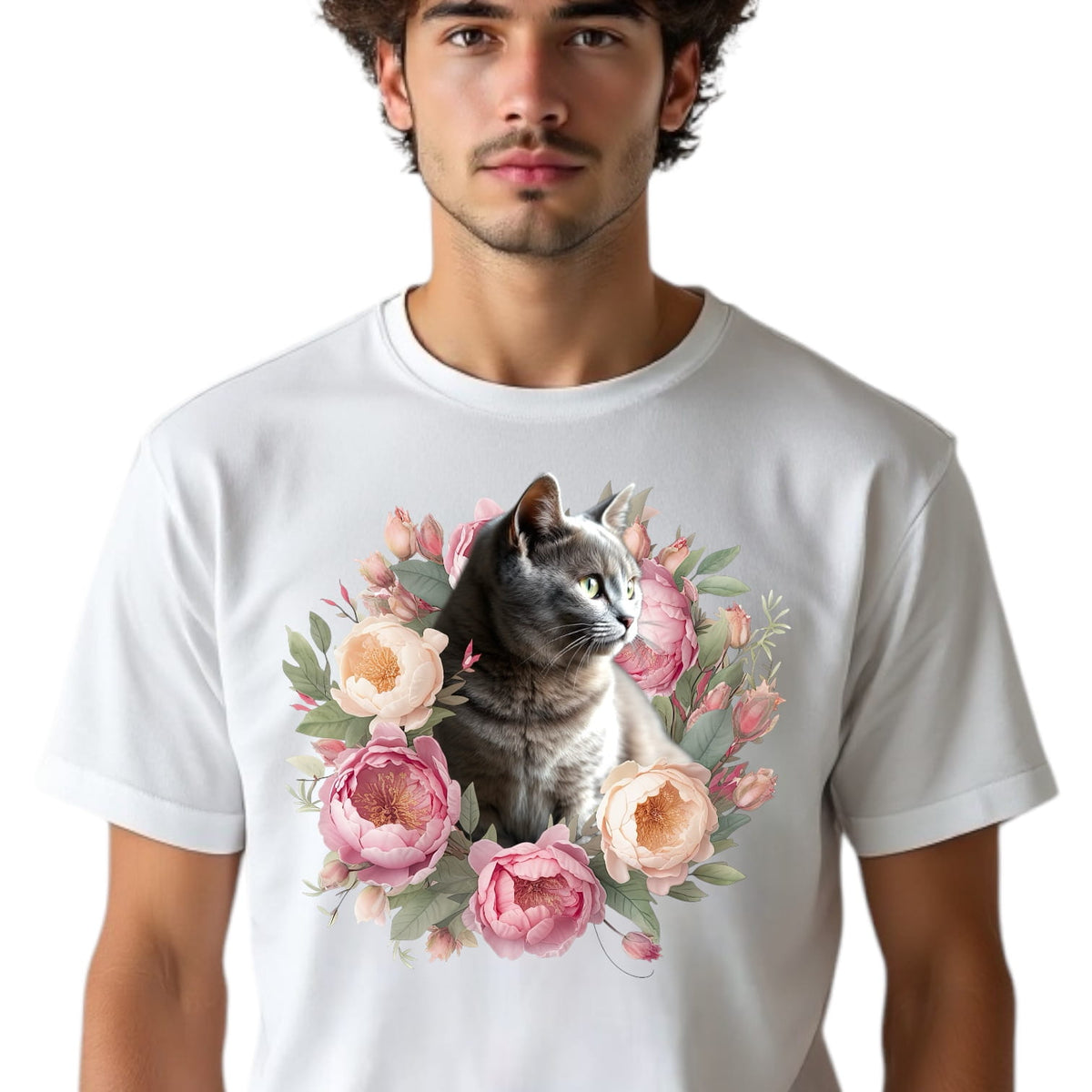 T-shirt z nadrukiem Twój Pupil na koszulce Biały / Czarny / Unisex / Piwonie