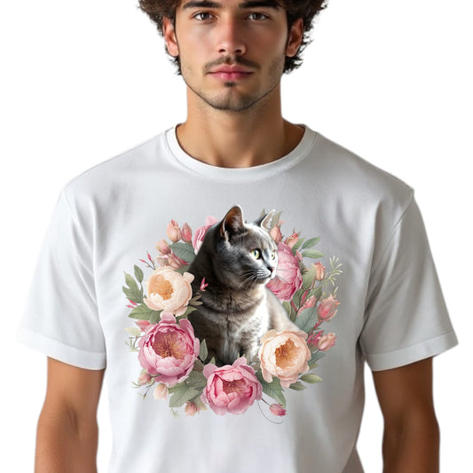 T-shirt z nadrukiem Twój Pupil na koszulce Biały / Czarny / Unisex / Piwonie