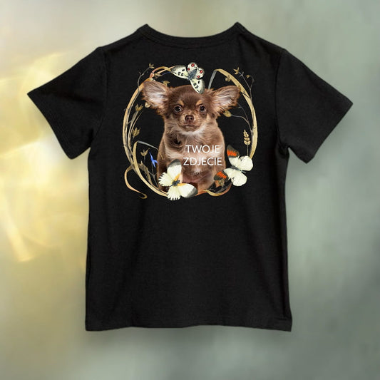 Koszulka z Twoim Pupilem Personalizacja / Biała / Czarna / Dziecięca Unisex / Motyle 1
