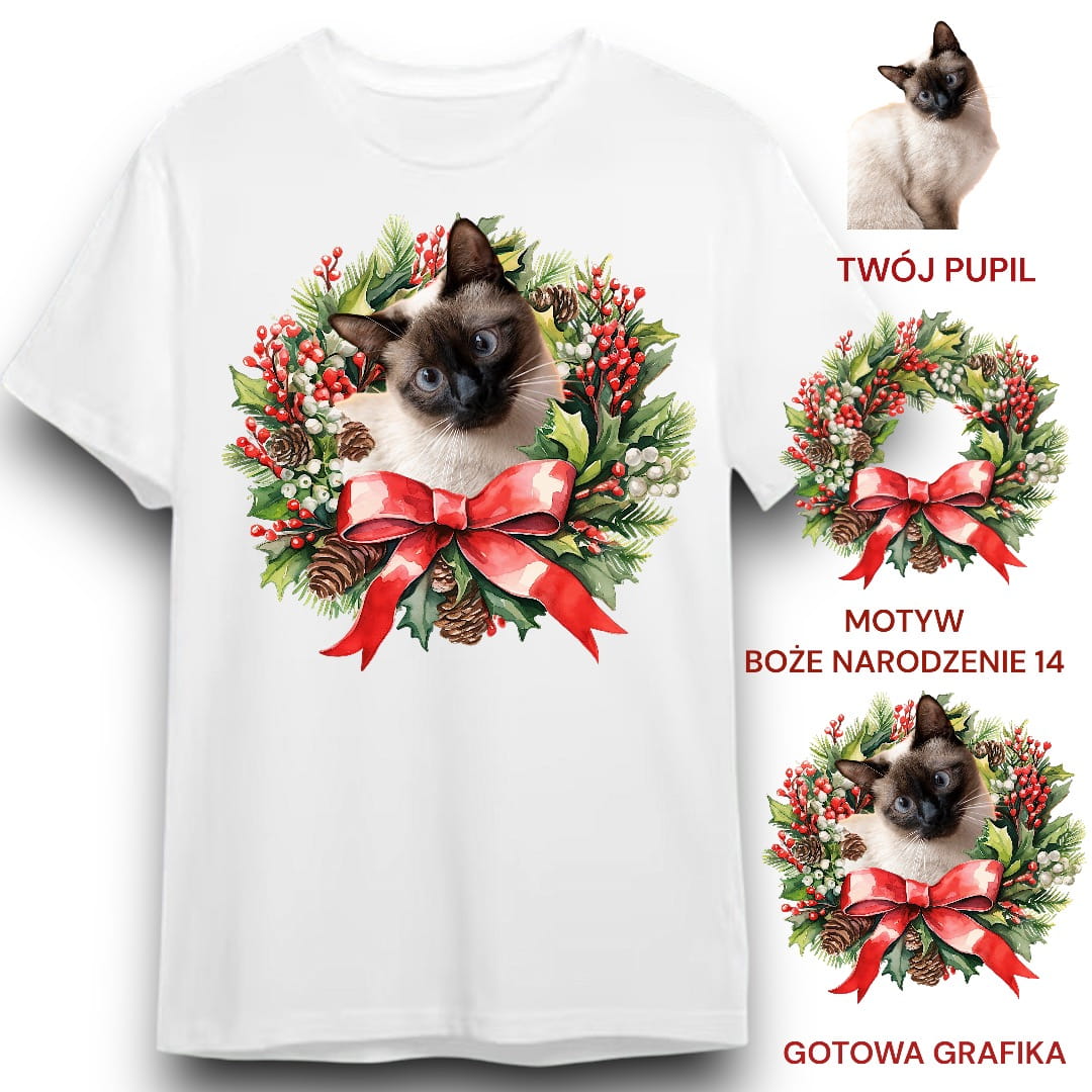 T-shirt z nadrukiem Twój Pupil na koszulce Biały / Czarny / Unisex / Boże Narodzenie 14