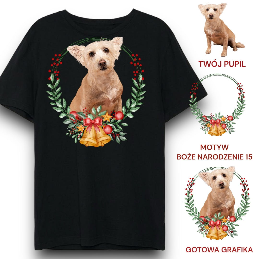 T-shirt z nadrukiem Twój Pupil na koszulce Biały / Czarny / Unisex / Boże Narodzenie 15