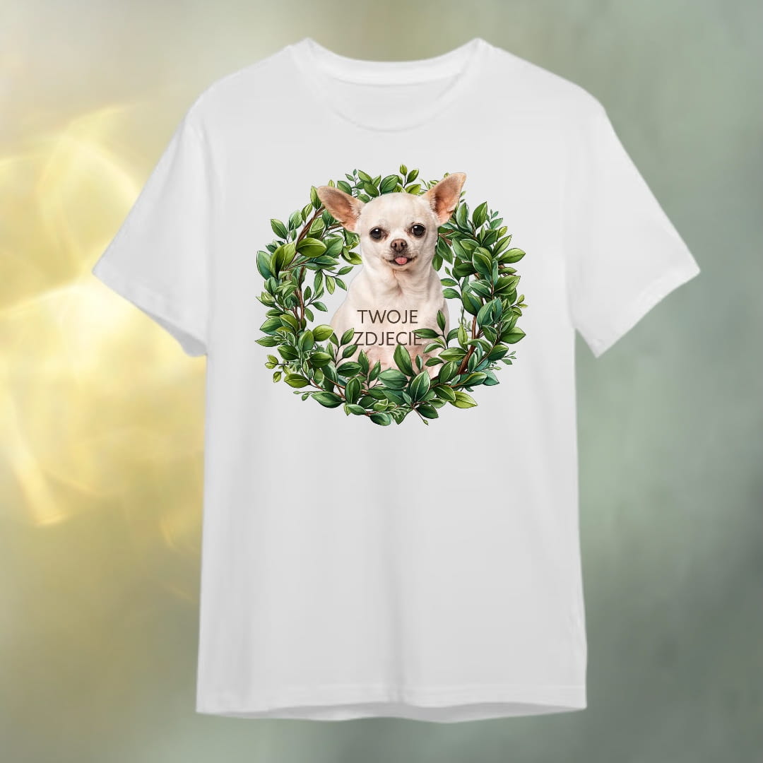 T-shirt z nadrukiem Twój Pupil na koszulce Biały / Czarny / Unisex / Zielony wianek 1