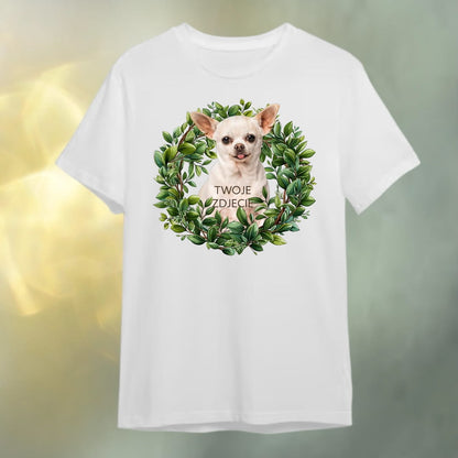 T-shirt z nadrukiem Twój Pupil na koszulce Biały / Czarny / Unisex / Zielony wianek 1