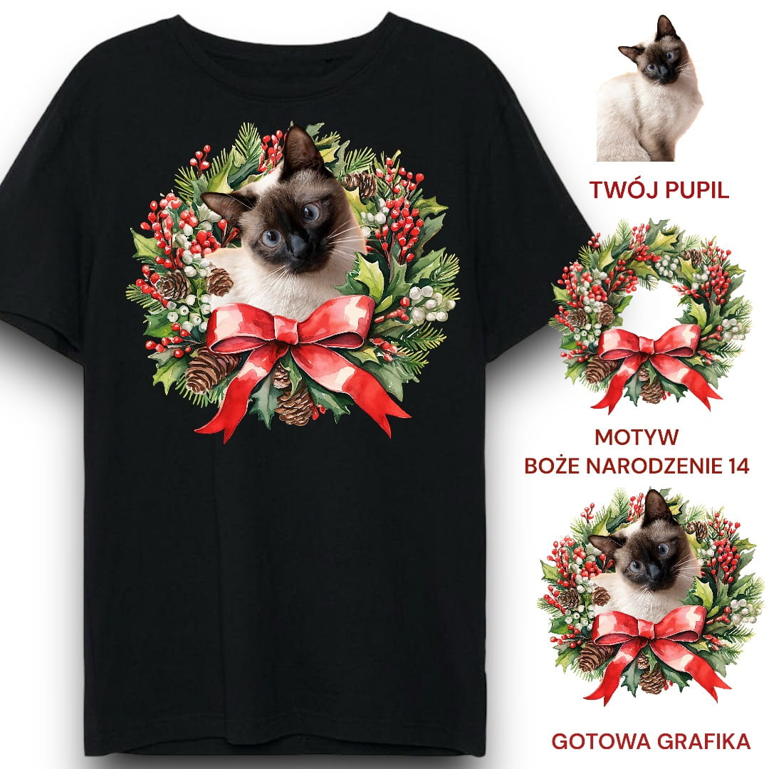 T-shirt z nadrukiem Twój Pupil na koszulce Biały / Czarny / Unisex / Boże Narodzenie 14