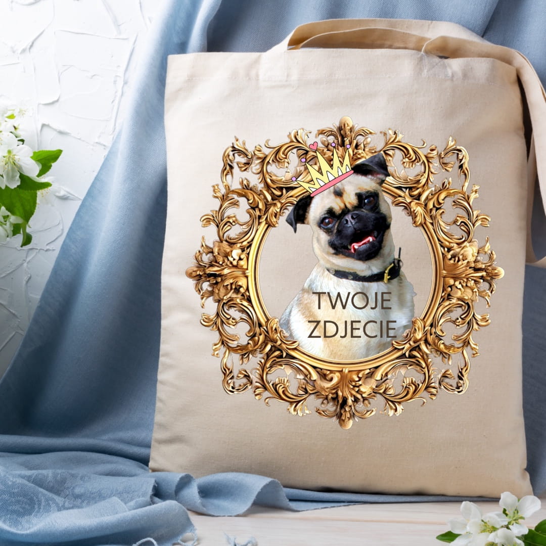 Personalizacja eko Torba ze zdjęciem Twojego Pupila / Złota ramka 1