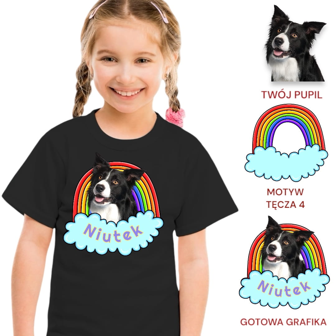 Koszulka z Twoim Pupilem Personalizacja / Biała / Czarna / Dziecięca Unisex / Tęcza 4