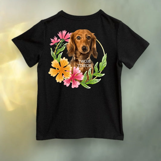 Koszulka z Twoim Pupilem Personalizacja / Biała / Czarna / Dziecięca Unisex / Kwiaty 1