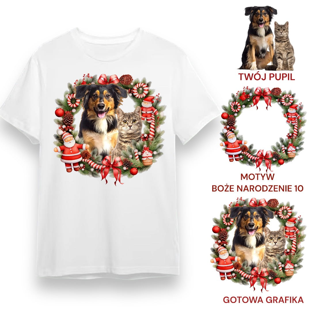 T-shirt z nadrukiem Twój Pupil na koszulce Biały / Czarny / Unisex / Boże Narodzenie 10