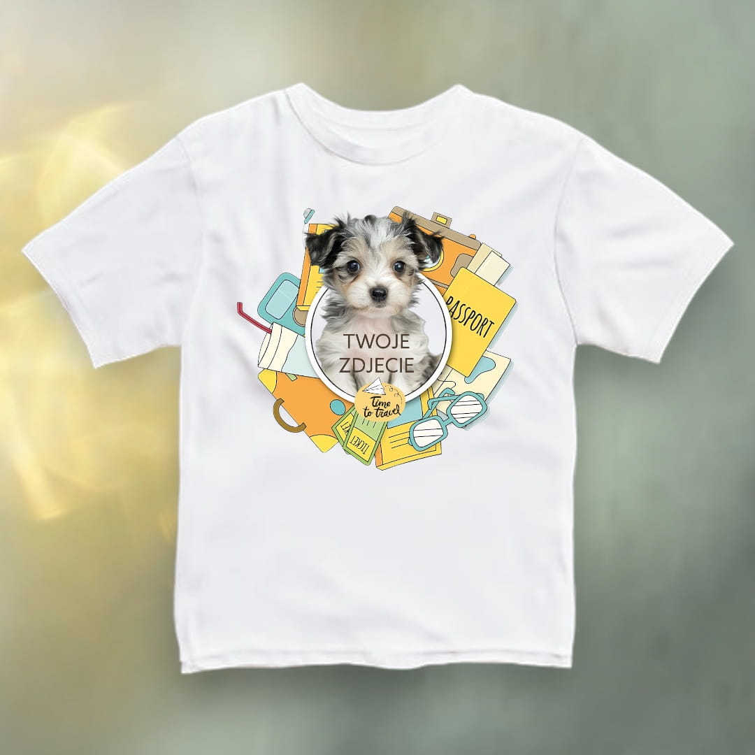 Koszulka z Twoim Pupilem Personalizacja / Biała / Czarna / Dziecięca Unisex / Travel 1