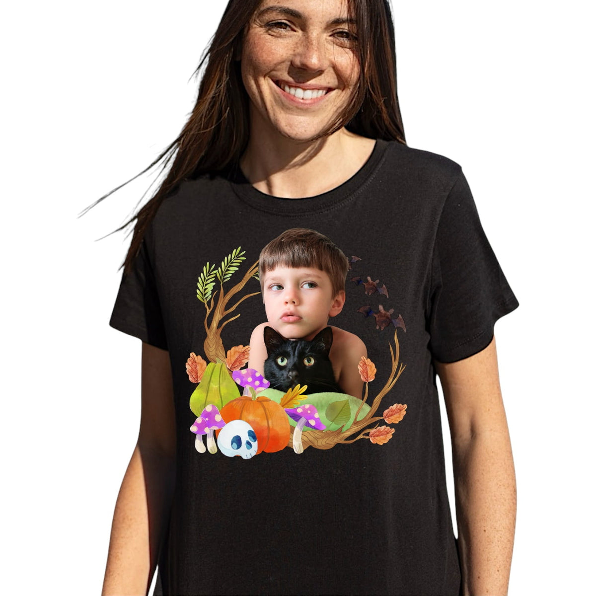 T-shirt z nadrukiem Twój pupil na koszulce Biały / Czarny / Unisex / Halloween 6