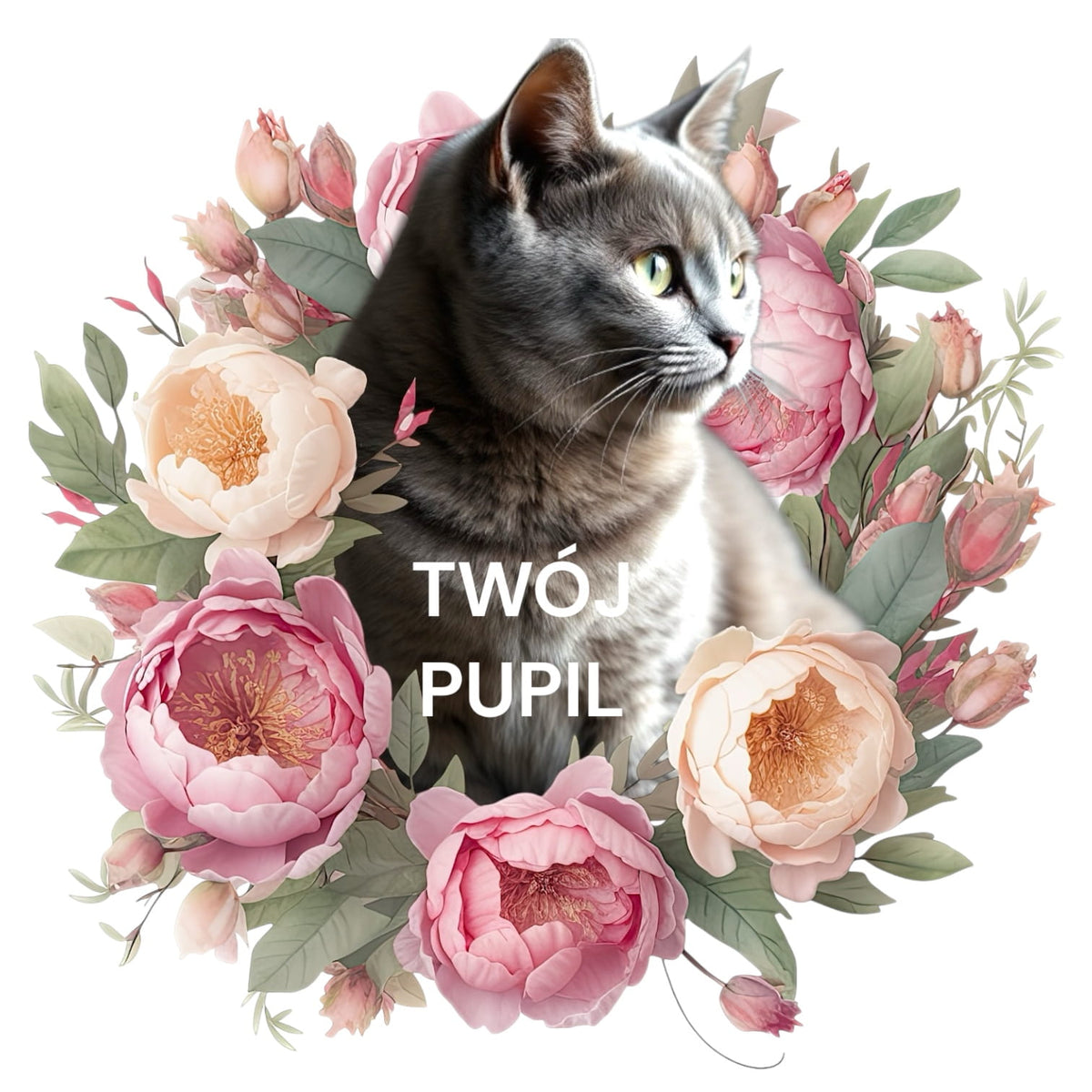 T-shirt z nadrukiem Twój Pupil na koszulce Biały / Czarny / Unisex / Piwonie