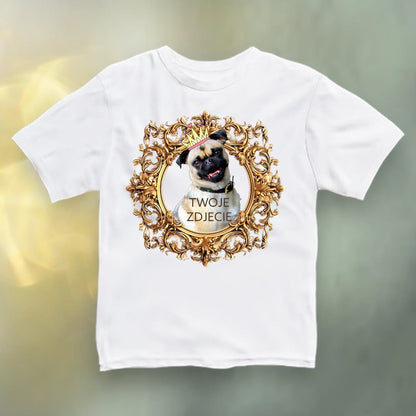 Koszulka z Twoim Pupilem Personalizacja / Biała / Czarna / Dziecięca Unisex / Złota ramka 1