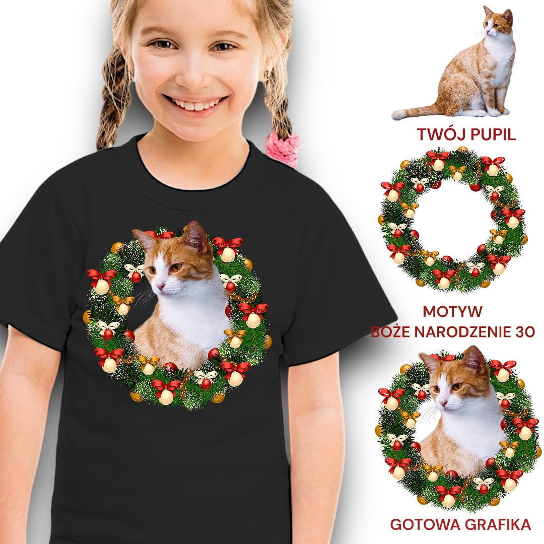 Koszulka z Twoim Pupilem Personalizacja / Biała / Czarna / Dziecięca Unisex / Boże Narodzenie 30