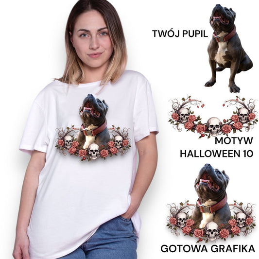 T-shirt z nadrukiem Twój pupil na koszulce Biały / Czarny / Unisex / Halloween 10