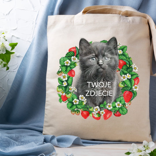 Personalizacja eko Torba ze zdjęciem Twojego Pupila / Truskawki 1