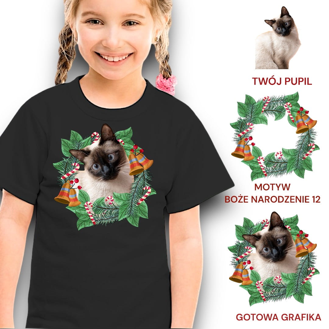 Koszulka z Twoim Pupilem Personalizacja / Biała / Czarna / Dziecięca Unisex / Boże Narodzenie 12