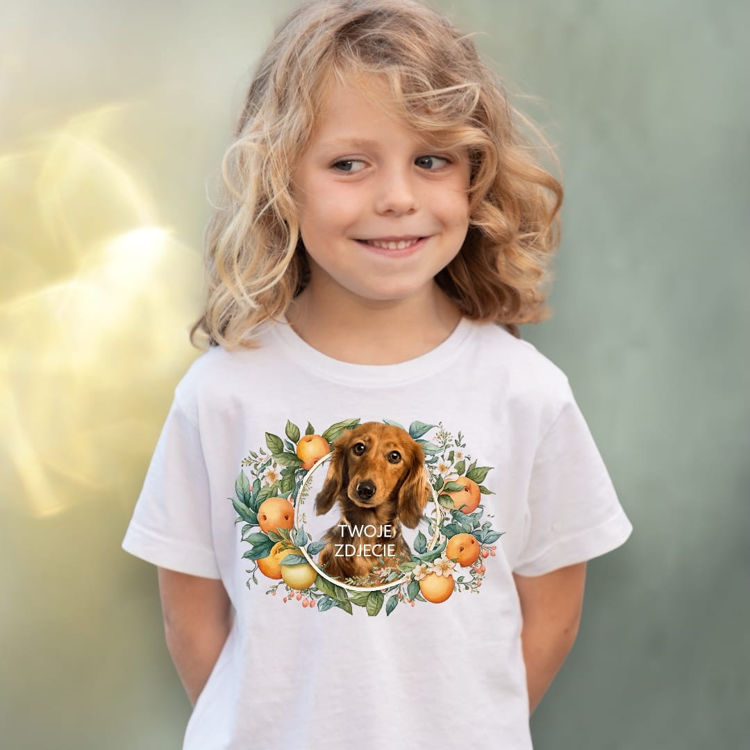 Koszulka z Twoim Pupilem Personalizacja / Biała / Czarna / Dziecięca Unisex / Pomarańcze