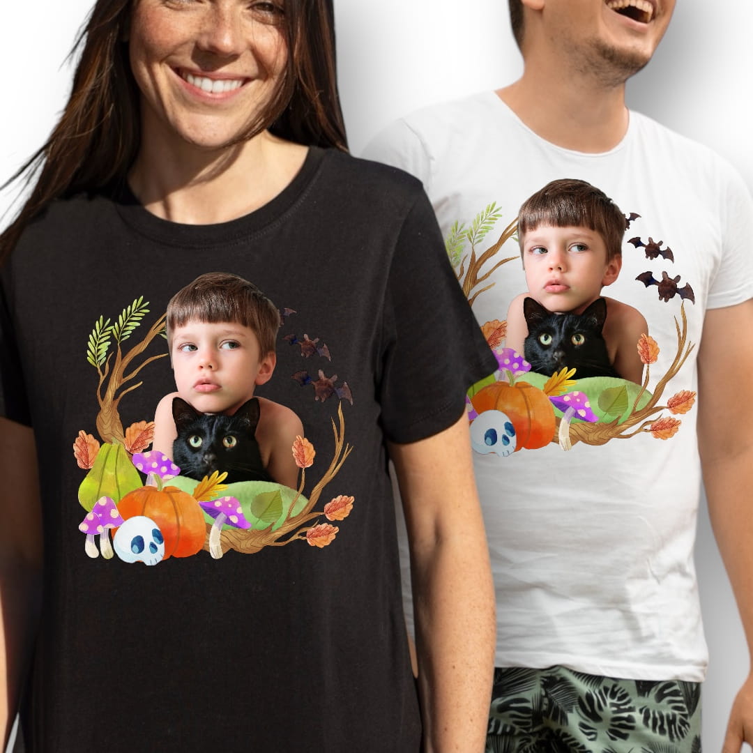 T-shirt z nadrukiem Twój pupil na koszulce Biały / Czarny / Unisex / Halloween 6