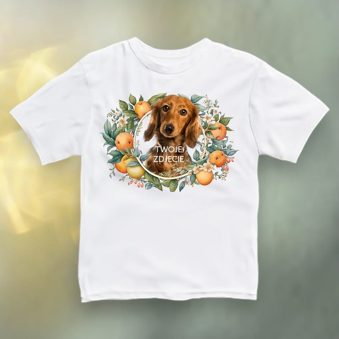 Koszulka z Twoim Pupilem Personalizacja / Biała / Czarna / Dziecięca Unisex / Pomarańcze