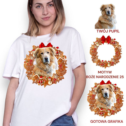 T-shirt z nadrukiem Twój Pupil na koszulce Biały / Czarny / Unisex / Boże Narodzenie 25