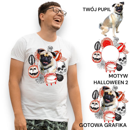 T-shirt z nadrukiem Twój pupil na koszulce Biały / Unisex / Halloween 2