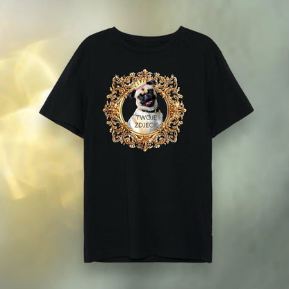T-shirt z nadrukiem Twój Pupil na koszulce Biały / Czarny / Unisex / Złota ramka 1