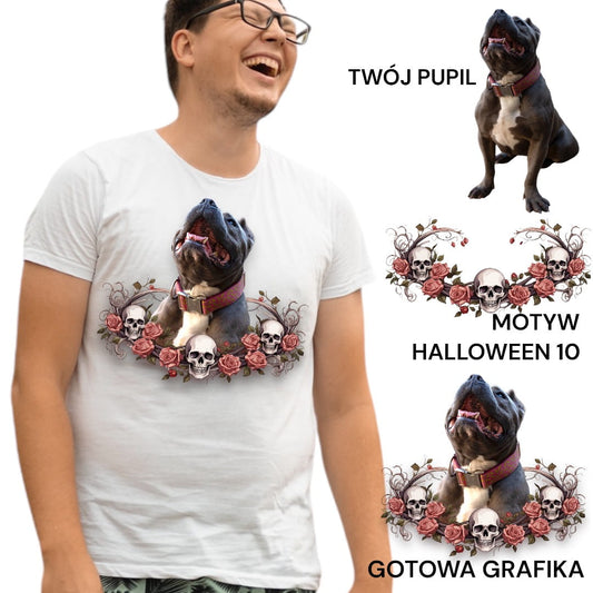 T-shirt z nadrukiem Twój pupil na koszulce Biały / Czarny / Unisex / Halloween 10
