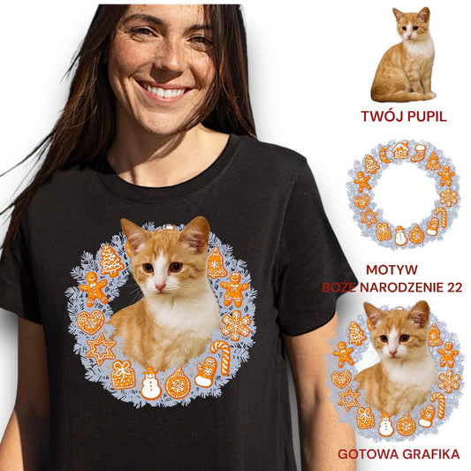 T-shirt z nadrukiem Twój Pupil na koszulce Biały / Czarny / Unisex / Boże Narodzenie 22
