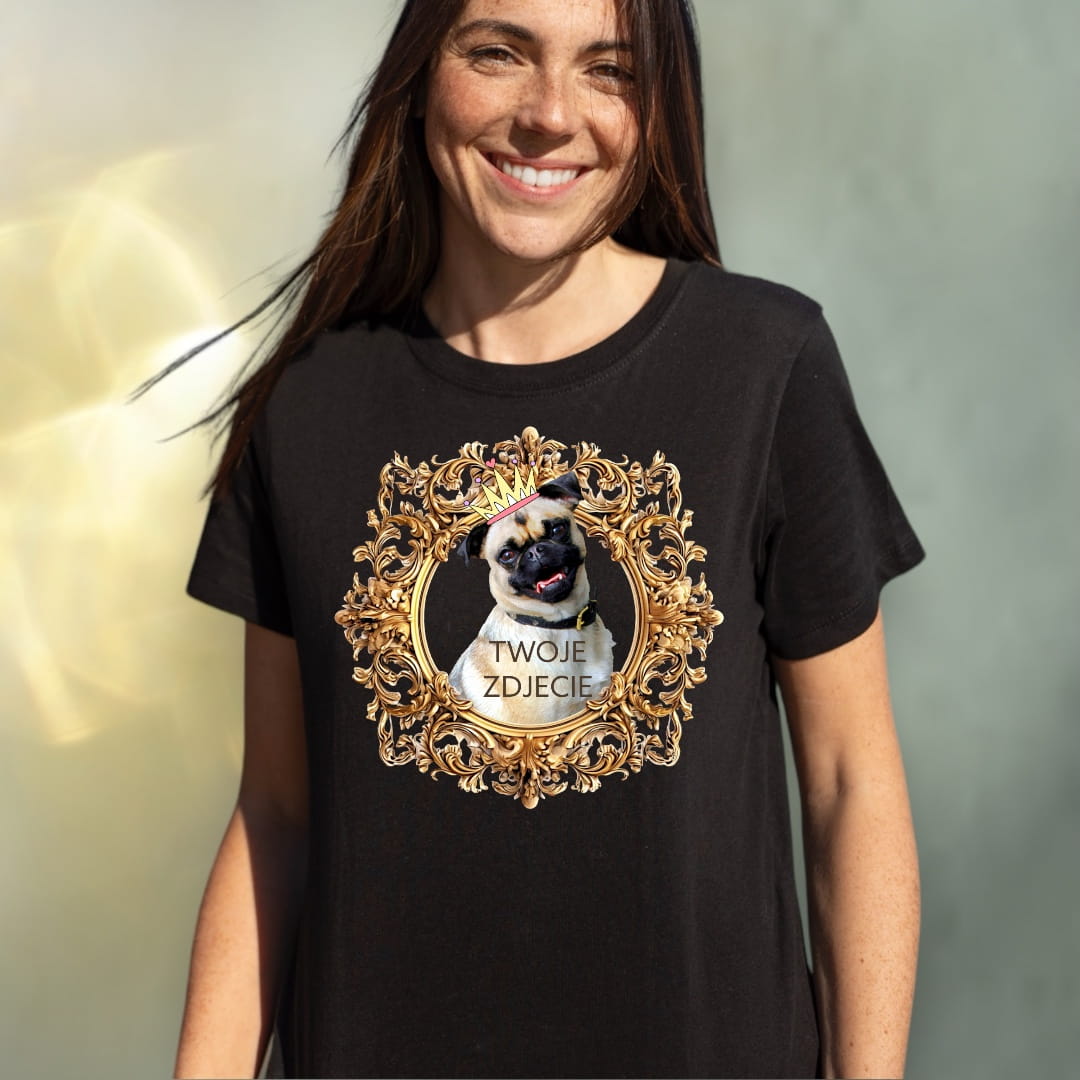 T-shirt z nadrukiem Twój Pupil na koszulce Biały / Czarny / Unisex / Złota ramka 1