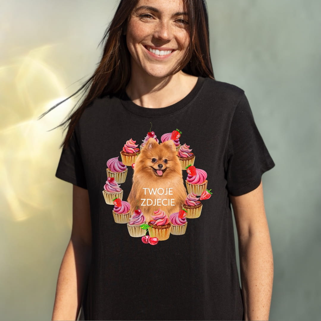 T-shirt z nadrukiem Twój Pupil na koszulce Biały / Czarny / Unisex / Babeczki