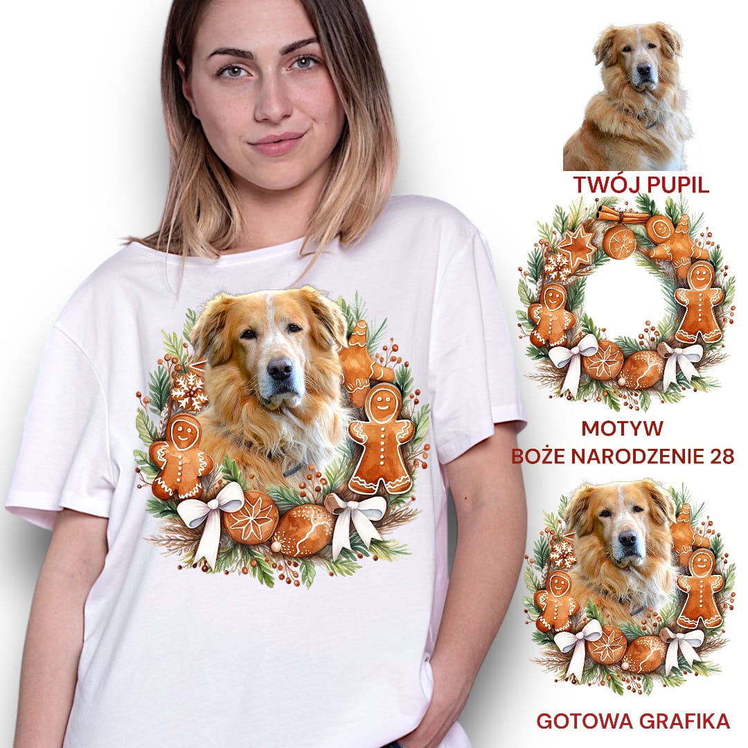 T-shirt z nadrukiem Twój Pupil na koszulce Biały / Czarny / Unisex / Boże Narodzenie 28