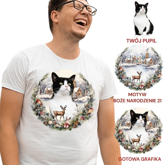 T-shirt z nadrukiem Twój Pupil na koszulce Biały / Czarny / Unisex / Boże Narodzenie 21