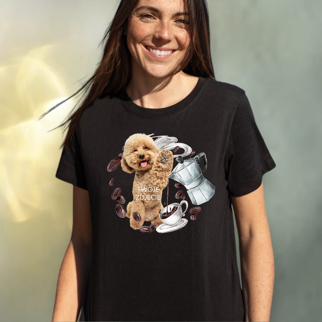 T-shirt z nadrukiem Twój Pupil na koszulce Biały / Czarny / Unisex / Smaczna kawusia 1