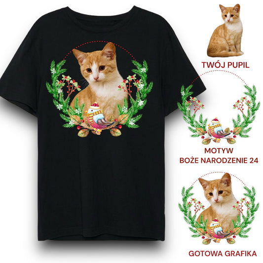 T-shirt z nadrukiem Twój Pupil na koszulce Biały / Czarny / Unisex / Boże Narodzenie 24