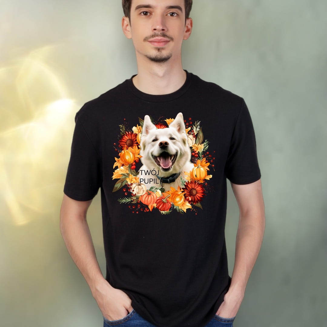 T-shirt z nadrukiem Twój pupil na koszulce Biały / Czarny / Unisex / Jesień 5