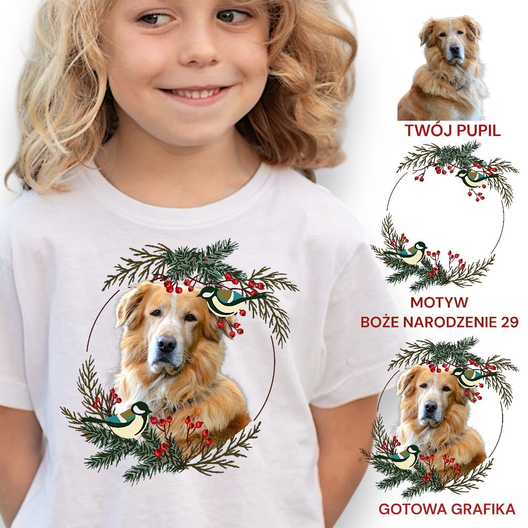 Koszulka z Twoim Pupilem Personalizacja / Biała / Czarna / Dziecięca Unisex / Boże Narodzenie 29