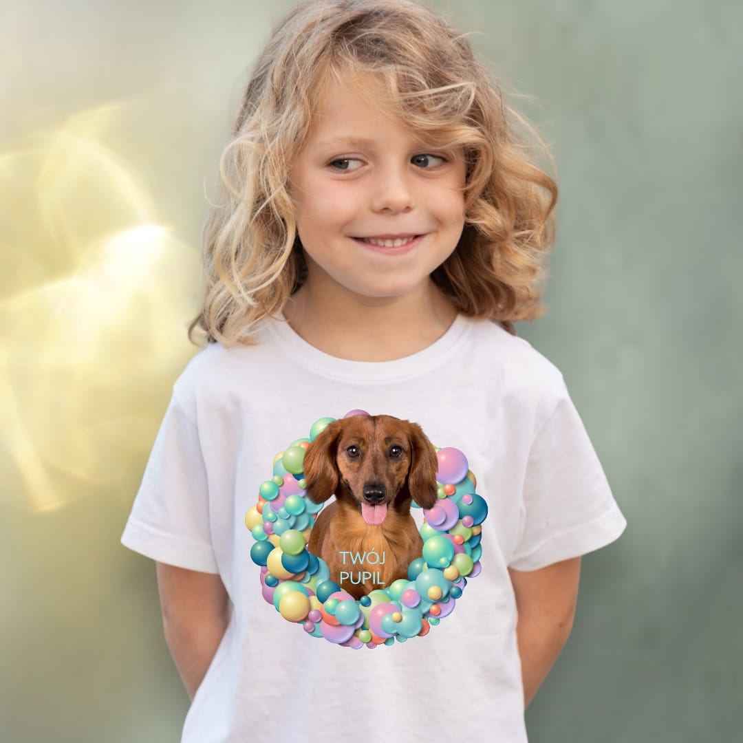 Koszulka z Twoim Pupilem Personalizacja / Biała / Czarna / Dziecięca Unisex / Balony 1