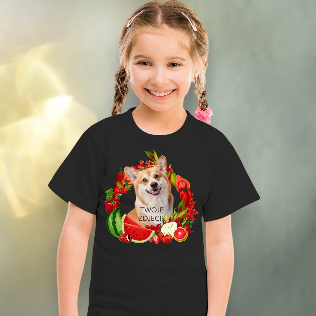 Koszulka z Twoim Pupilem Personalizacja / Biała / Czarna / Dziecięca Unisex / Owoce 2