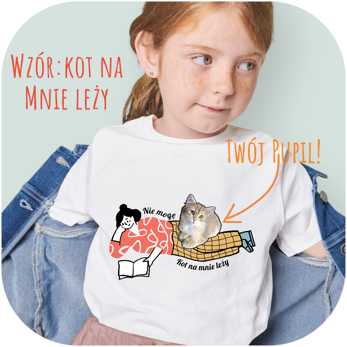 Koszulka z Twoim Pupilem Personalizacja / Biała / Czarna / Dziecięca Unisex / Kot na mnie leży