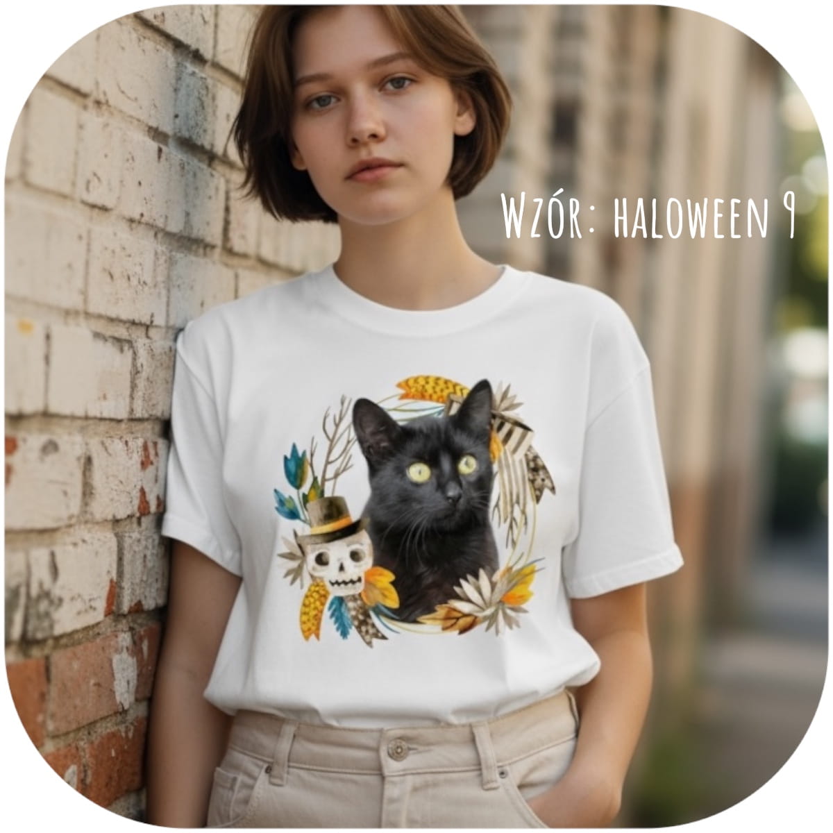 T-shirt z nadrukiem Twój pupil na koszulce Biały / Czarny / Unisex / Halloween 9