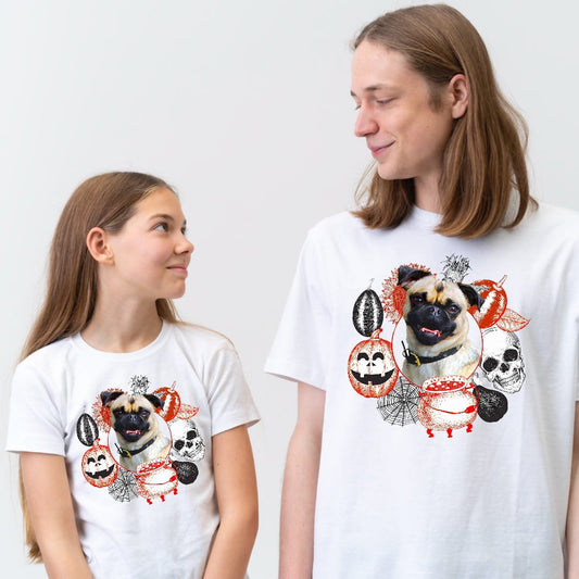 T-shirt z nadrukiem Twój pupil na koszulce Biały / Unisex / Halloween 2