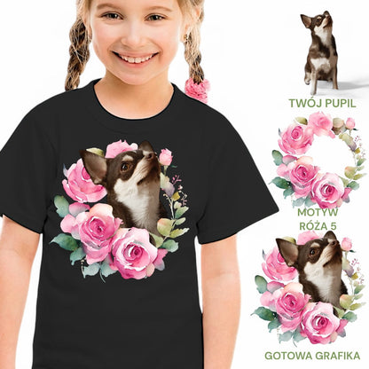 Koszulka z Twoim Pupilem Personalizacja / Biała / Czarna / Dziecięca Unisex / Róża 5