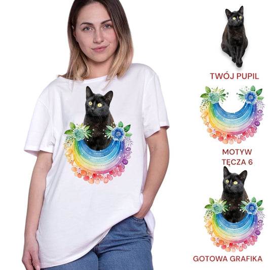T-shirt z nadrukiem Twój Pupil na koszulce Biały / Czarny / Unisex / Tęcza 6