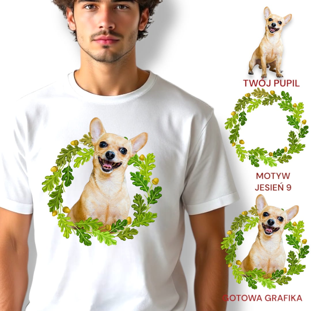 T-shirt z nadrukiem Twój pupil na koszulce Biały / Czarny / Unisex / Jesień 9