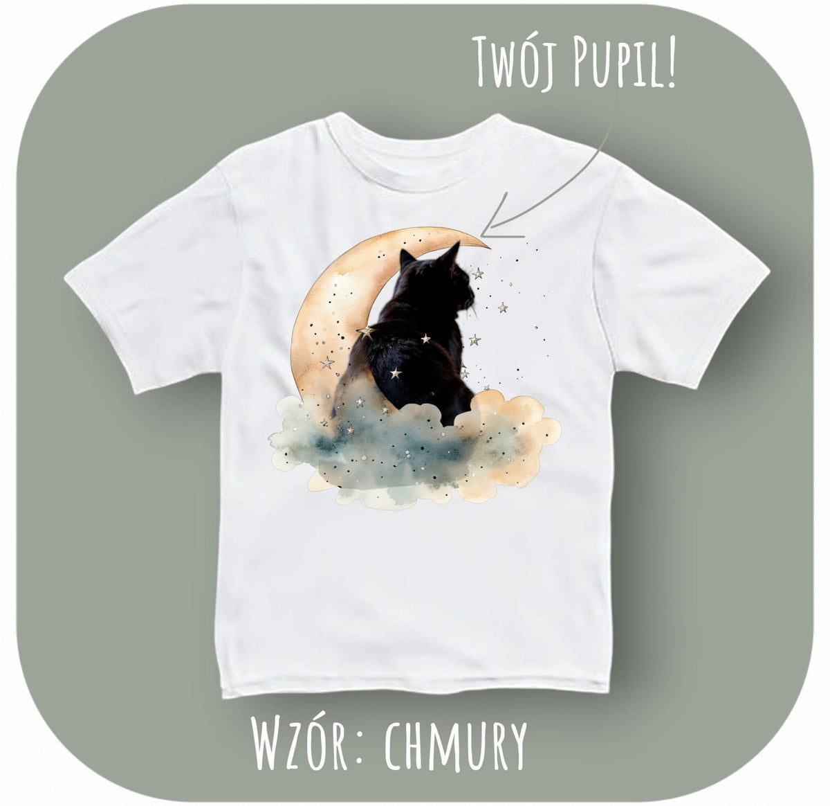 T-shirt z nadrukiem Twój Pupil na koszulce Biały / Czarny / Unisex / Chmury