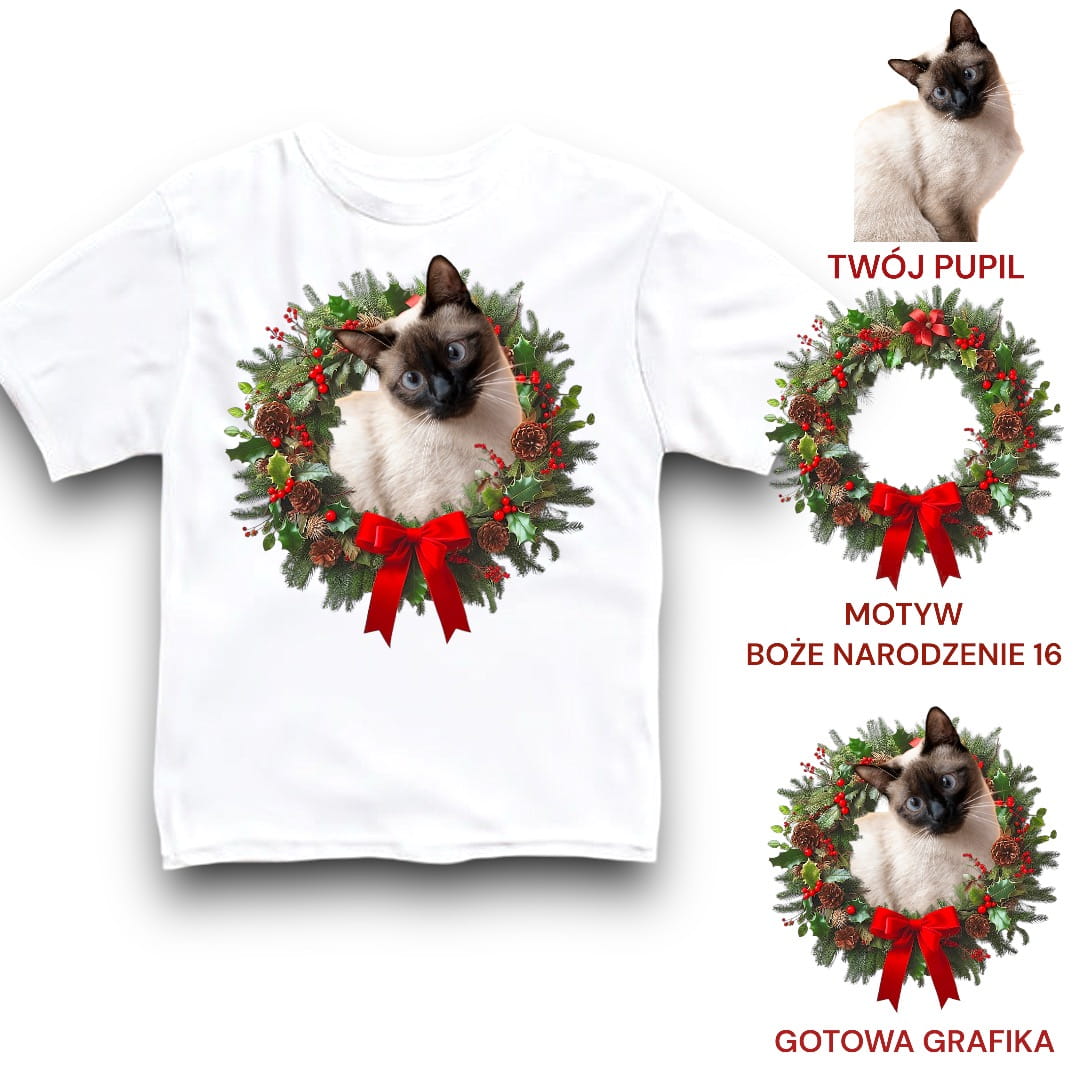 Koszulka z Twoim Pupilem Personalizacja / Biała / Czarna / Dziecięca Unisex / Boże Narodzenie 16