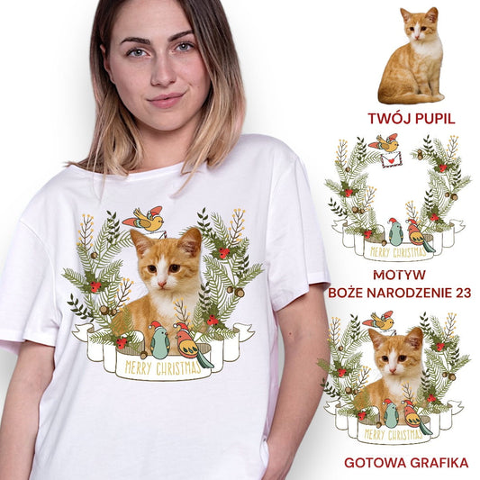 T-shirt z nadrukiem Twój Pupil na koszulce Biały / Czarny / Unisex / Boże Narodzenie 23