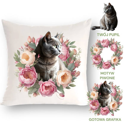 Personalizowany Prezent Poduszka z Twoim Pupilem / Piwonie