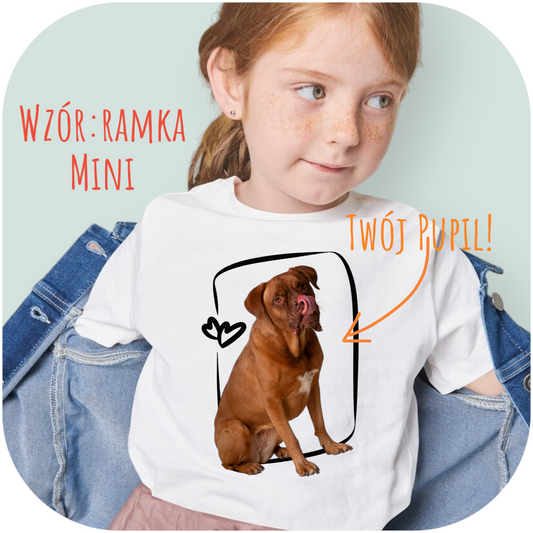 Koszulka z Twoim Pupilem Personalizacja / Biała / Dziecięca Unisex / Ramka Mini
